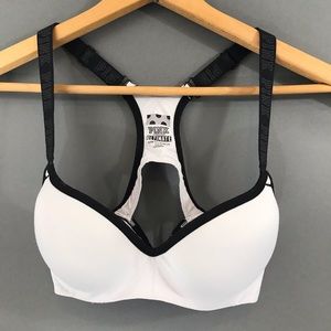 PINK Ultimate Black and Pale Gray Sports Bra, S